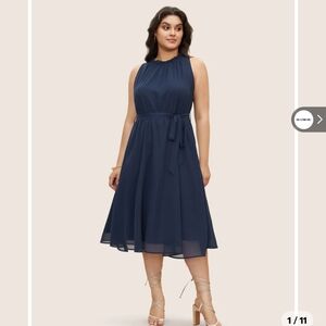 BloomChic Navy Midi Dress with Tie Waist
